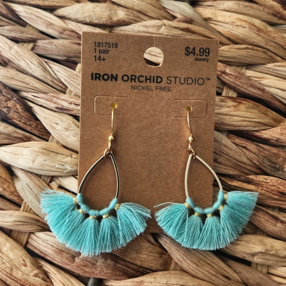 Womens Teal Tassel Earrings